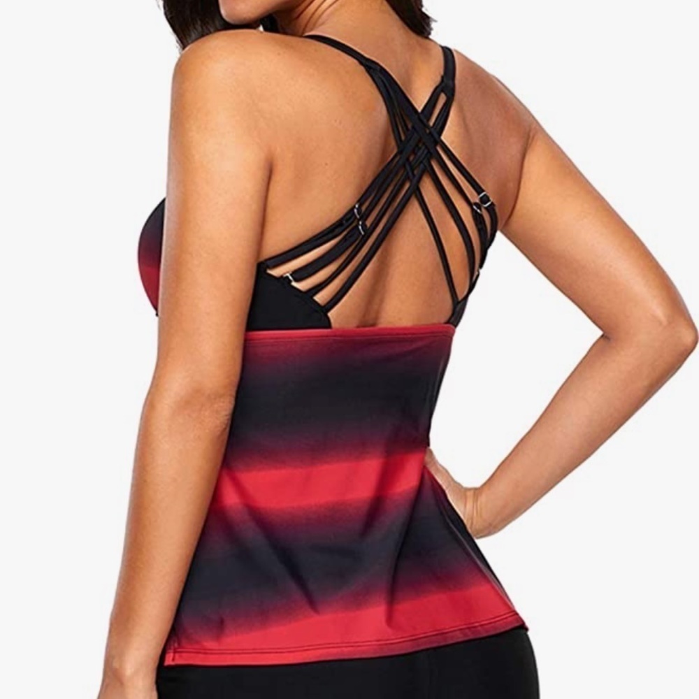 Red and black tankini top with adjustable straps size L - Picture 4 of 9